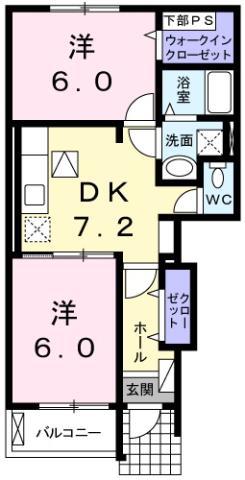 セレブリティB(2DK/1階)の間取り写真