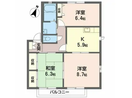 リバーサイド忠岡C棟(3DK/2階)の間取り写真