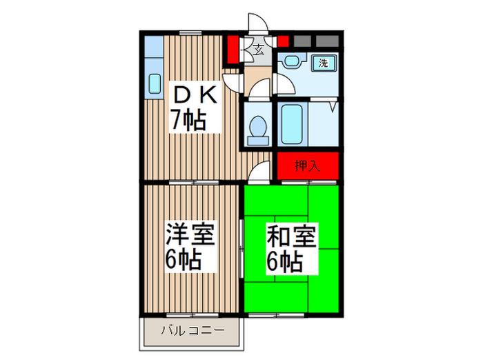 パ-ルコート(2DK/2階)の間取り写真