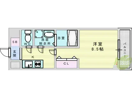 リバースクエア103(1K/6階)の間取り写真