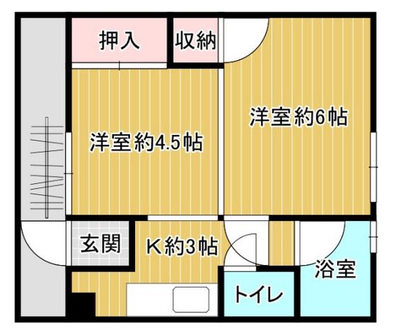 石原ビル(2K/4階)の間取り写真