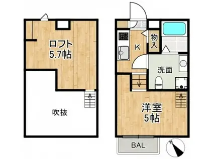 エミアス松戸(1K/2階)の間取り写真