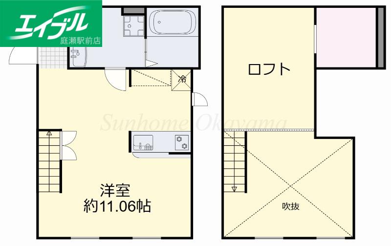 プリマガーデン岡山 壱番館(ワンルーム/2階)の間取り写真