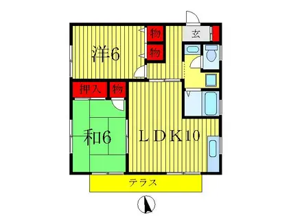 パークハイツ花伊B棟(2LDK/1階)の間取り写真