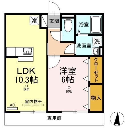 エルドラードA棟(1LDK/1階)の間取り写真