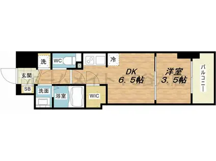 スワンズシティ谷町ブリエ(1DK/7階)の間取り写真