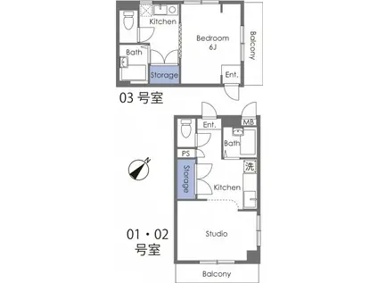 ヴィクトールVII(1K/2階)の間取り写真
