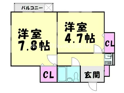 ロイヤルコーポ琴の浦(2K/2階)の間取り写真