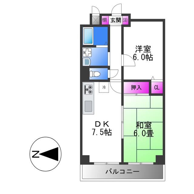 アドバンス渋川(2DK/7階)の間取り写真