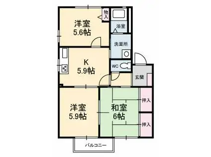 ディアスタウンC(3K/2階)の間取り写真