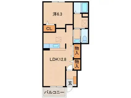 シャルパンティエII(1LDK/1階)の間取り写真