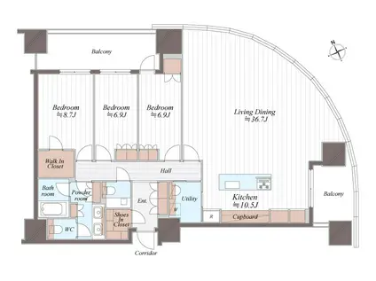 麻布台ヒルズレジデンスB(3LDK/30階)の間取り写真