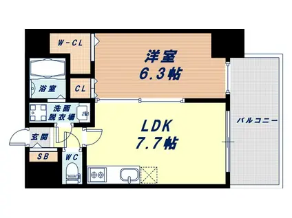 エグゼ難波南II(1LDK/4階)の間取り写真