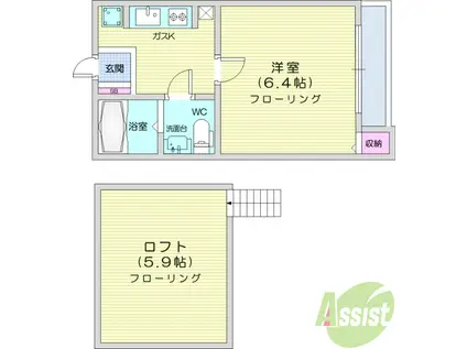 矢嶋コーポ(1K/2階)の間取り写真