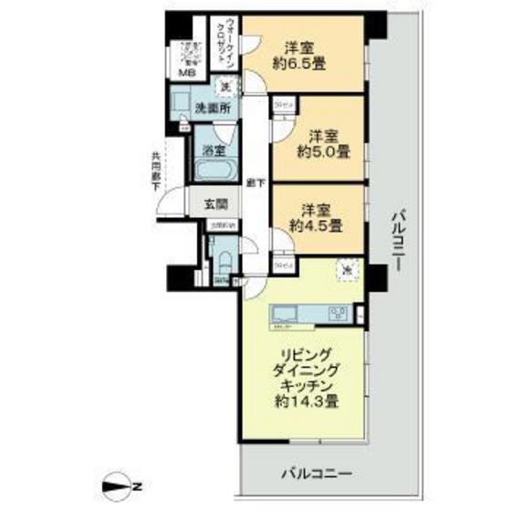 ライオンズタワー岡山千日前(3LDK/11階)の間取り写真