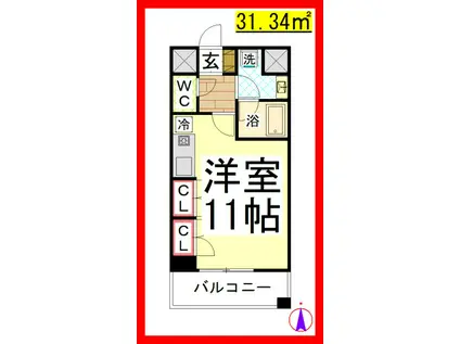 AH FACE S(ワンルーム/4階)の間取り写真