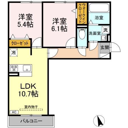D-ROOM蘇原村雨町C棟(2LDK/2階)の間取り写真