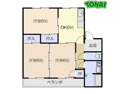 シャンポールアキラ II棟(3DK/2階)の間取り写真