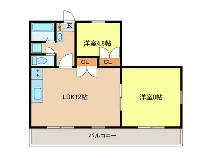 コンパスローズ白浜(2LDK/3階)の間取り写真