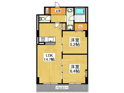 カスタリア船橋II(2LDK/3階)の間取り写真