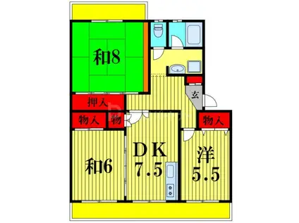 レジデンス松葉B(3DK/2階)の間取り写真