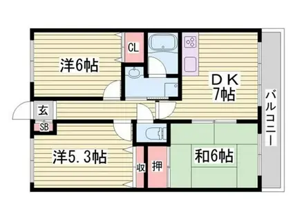 エリータス姫路土山(3DK/3階)の間取り写真