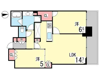 シティタワー神戸三宮(2LDK/42階)の間取り写真