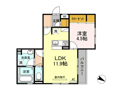 ディールームブランシェ(1LDK/1階)の間取り写真