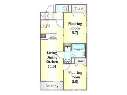 ヘーベルメゾン上目黒(2LDK/2階)の間取り写真