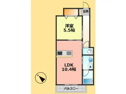 PERLE BLANC 庄内緑地(1LDK/3階)の間取り写真