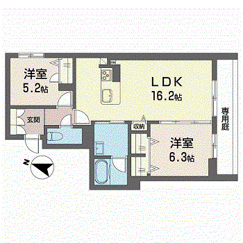 LA PALAIS VERT(2LDK/1階)の間取り写真