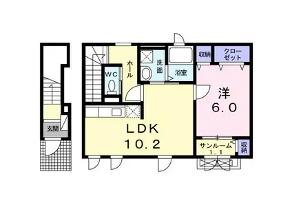 カレント ヴィラ(1LDK/2階)の間取り写真