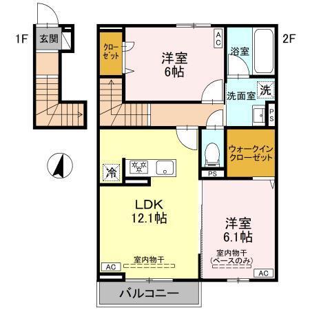 ウェルモート曙町(2LDK/2階)の間取り写真