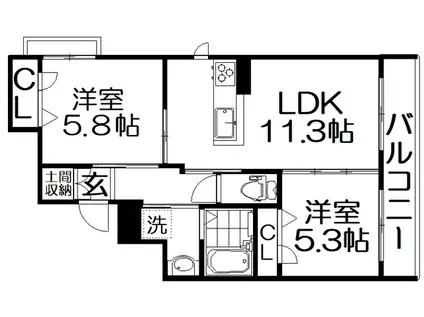 シオン枚方(2LDK/2階)の間取り写真