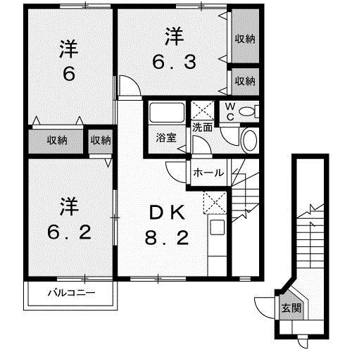 メゾンパークス(3DK/2階)の間取り写真