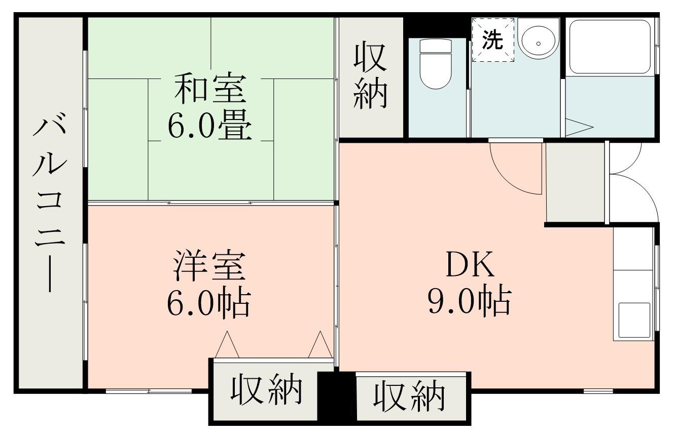 第2鶴栄ビル(2LDK/1階)の間取り写真