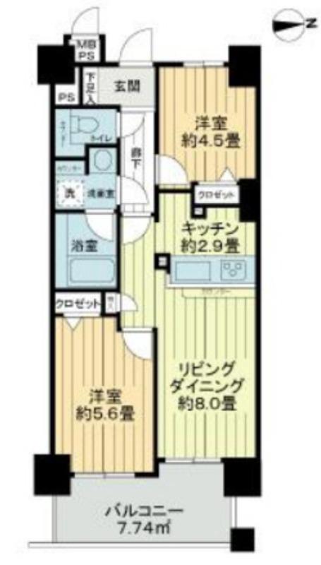 ライオンズマンション白金台(2LDK/2階)の間取り写真