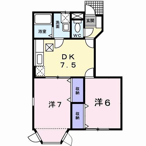 ニュールフランB号館(2DK/1階)の間取り写真