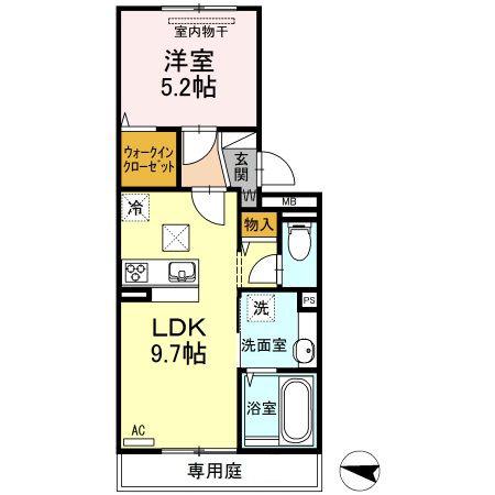 ベイ ブランシェ西阿知(1LDK/1階)の間取り写真