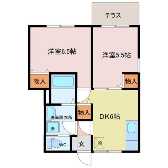 シルエーラあきのII(2DK/1階)の間取り写真