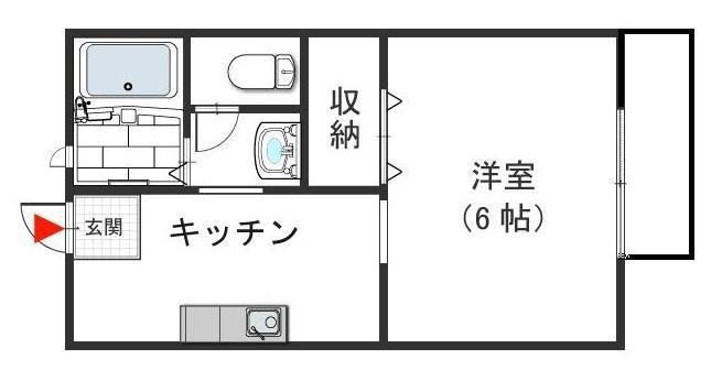 東ハイツ宝塚(1K/2階)の間取り写真