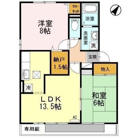 アメニティ殿山 B棟(2LDK/1階)の間取り写真