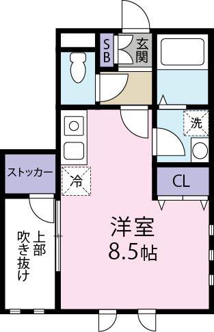 パティオB棟(ワンルーム/1階)の間取り写真