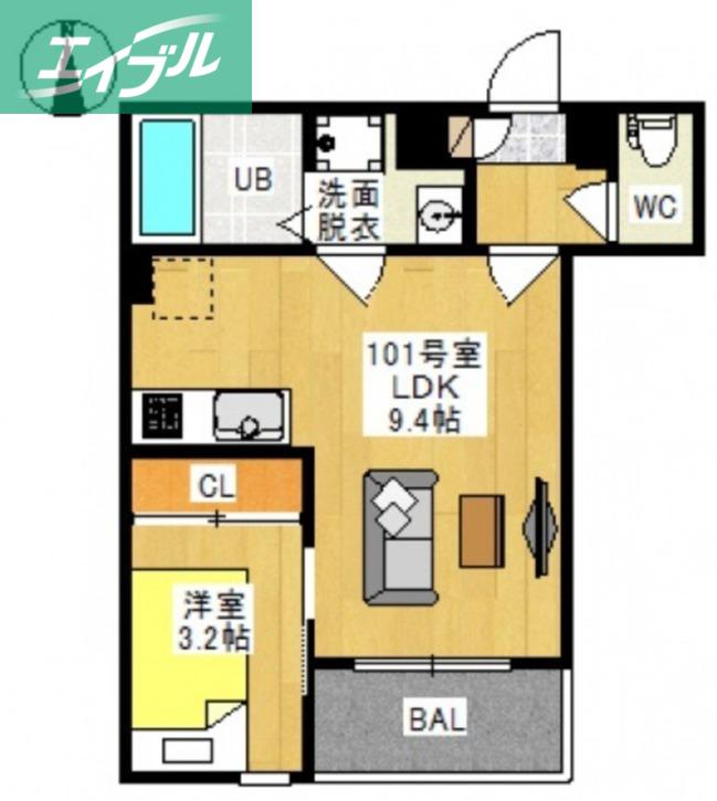 REGALEST伊福町(1LDK/1階)の間取り写真