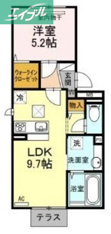 ベイ ブランシェ西阿知(1LDK/1階)の間取り写真