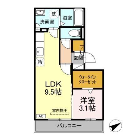 リビングタウンさくらだ(1LDK/2階)の間取り写真