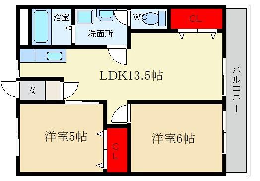 レジデンス松栄I(2LDK/6階)の間取り写真