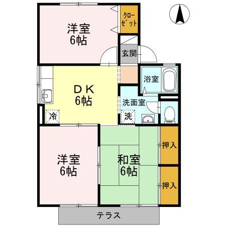 フォンティーヌC棟(3DK/1階)の間取り写真