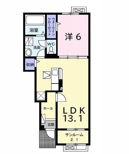 サン ヴェール 大芝 III B(1LDK/1階)の間取り写真