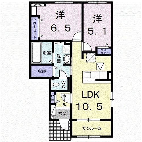 コンフォート メゾン III(2LDK/1階)の間取り写真
